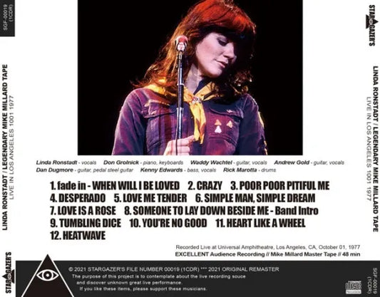 LINDA RONSTADT / LEGENDARY MIKE MILLARD TAPE LIVE IN LOS ANGELES 1001 1977 (1CDR)