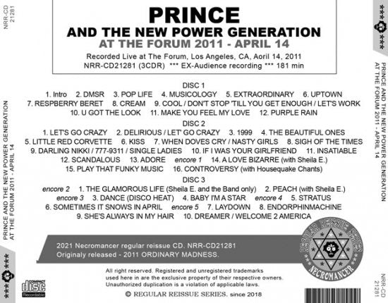 PRINCE AND THE NEW POWER GENERATION / AT THE FORUM 2011 APRIL 14 (3CDR)