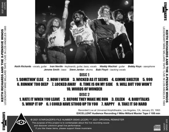 KEITH RICHARDS / X-PENSIVE WINOS LEGENDARY MIKE MILLARD TAPE LIVE IN LOS ANGELES 1993 (2CDR)