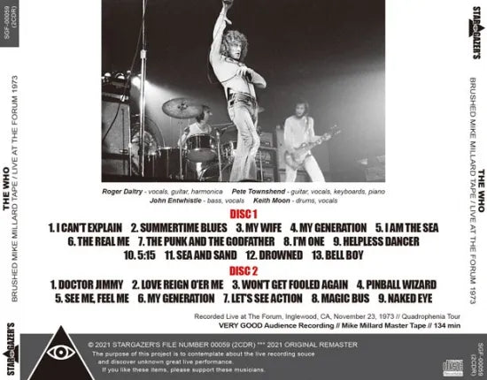 THE WHO / BRUSHED MIKE MILLARD TAPE LIVE AT THE FORUM 1973 (2CDR)