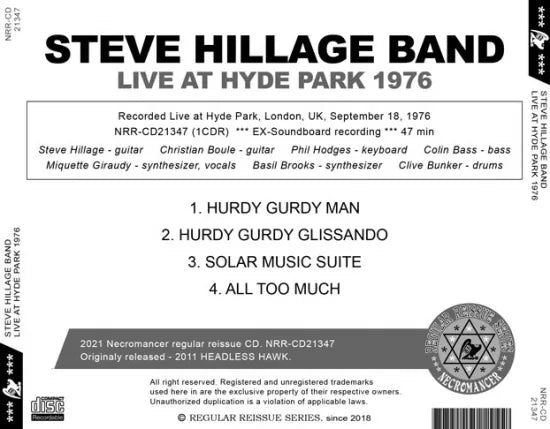 STEVE HILLAGE BAND / LIVE AT HYDE PARK 1976 (1CDR)