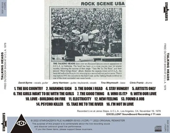 TALKING HEADS / FREE OUTDOOR SHOW AT U.C.L.A. 1978 (1CDR)