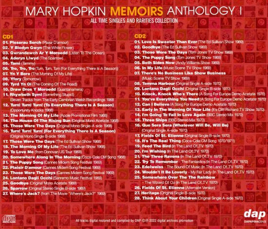 MARY HOPKIN / MEMOIRS ANTHOLOGY I - ALL TIME SINGLES AND RARITIES COLLECTION (2CD)