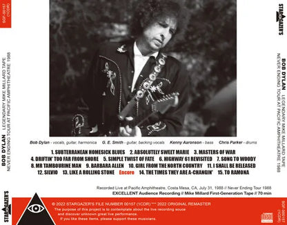 BOB DYLAN / LEGENDARY MIKE MILLARD TAPE NEVER ENDING TOUR AT PACIFIC AMPHITHEATRE 1988 (1CDR)