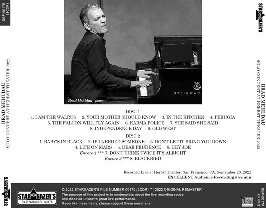 BRAD MEHLDAU / SOLO CONCERT AT HERBST THEATER 2022 (2CDR)