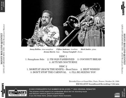 SONNY ROLLINS QUINTET / DAL VIVO AL GRAND REX 1986 2022 Master di trasmissione (2CDR)