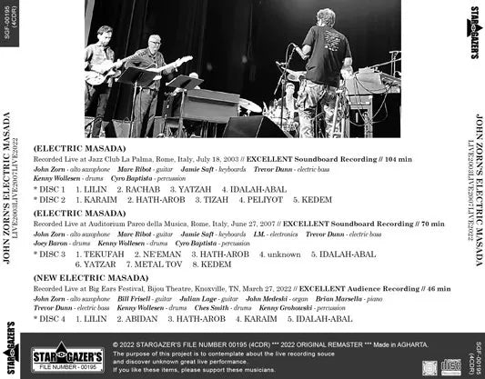 JOHN ZORN'S ELECTRIC MASADA / LIVE2003LIVE2007LIVE2022 (4CDR)