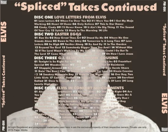 ELVIS PRESLEY / “SPLICED” TAKES CONTINUED (4CDR)