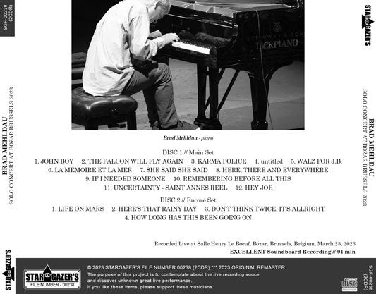 BRAD MEHLDAU / SOLO CONCERT AT BOZAR BRUSSELS 2023 (2CDR)