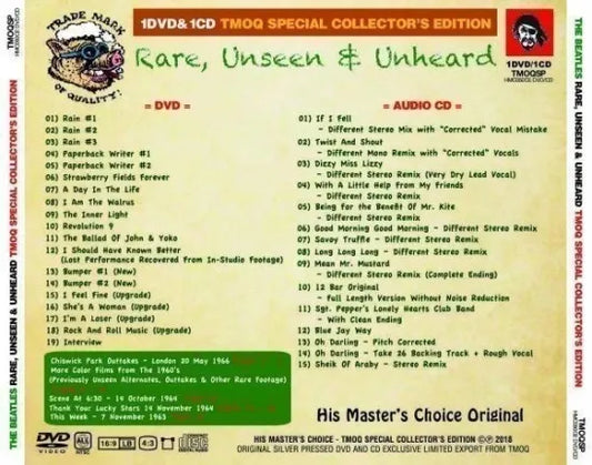 The Beatles Rare, Unseen & Unheard 1CD 1DVD HMC TMOQ Special Collector's Edition