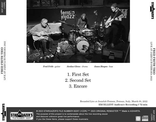FRED FRITH TRIO / LIVE AT JAZZCLUB FERRARA 2022 (1CDR)