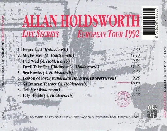 ALLAN HOLDSWORTH / EUROPEAN TOUR 1992 (1CDR)