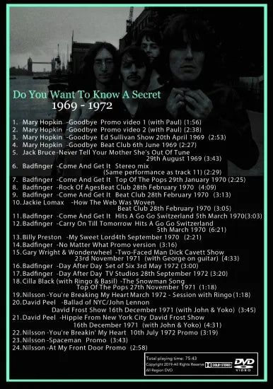 THE BEATLES / DO YOU WANT TO KNOW A SECRET Vol.3 1969 -1972 (1DVDR)