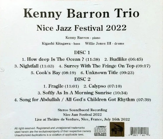KENNY BARRON / NICE JAZZ FESTIVAL 2022 STEREO SOUNDBOARD (2CDR)
