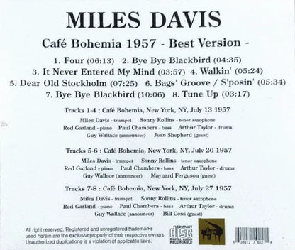 MILES DAVIS / CAFE BOHEMIA 1957 BEST VERSION SOUNDBOARD (1CDR)