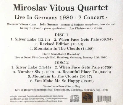 MIROSLAV VITOUS QUARTET / LIVE IN GERMANY 1980 2 CONCERT STEREO SOUNDBOARD (2CDR)