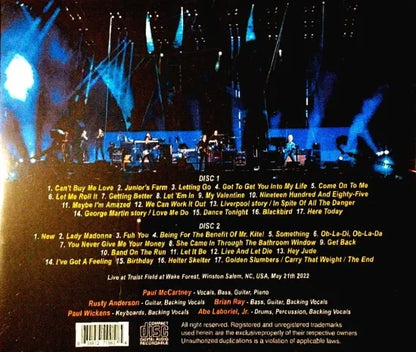 PAUL McCARTNEY / GOT BACK WINSTON SALEM 2022 (2CDR)