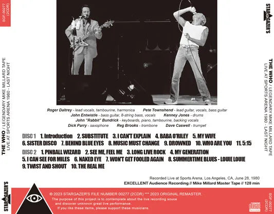 THE WHO / LEGENDARY MIKE MILLARD TAPE LIVE AT SPORTS ARENA 1980 LAST NIGHT (2CDR)