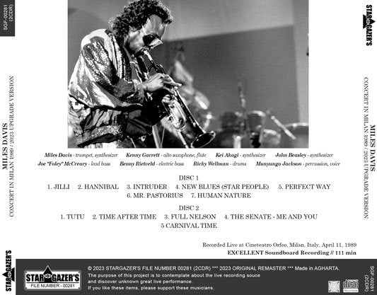 MILES DAVIS / 2023 UPGRADE VERSION CONCERT IN MILAN 1989 (2CDR)