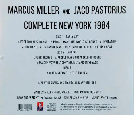 MARCUS MILLER & JACO PASTORIUS / Complete New York 1984 (3CDR)