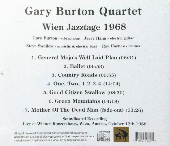 GARY BURTON QUARTET / Wien Jazztage 1968 SOUNDBOARD (1CDR)