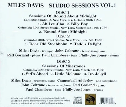 MILES DAVIS / STUDIO SESSIONS VOL.1 'Round About Midnight Milestones (3CDR)