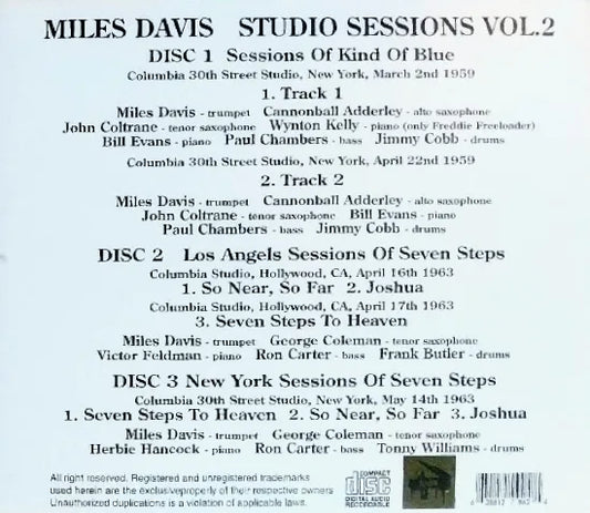 MILES DAVIS / STUDIO SESSIONS VOL.2 Kind Of Blue Seven Steps Stereo Soundboard (3CDR)