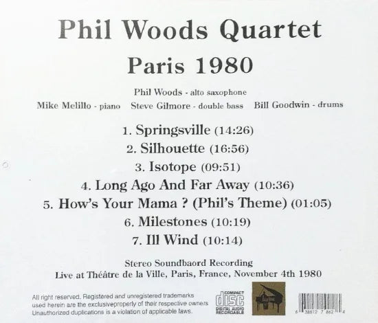 PHIL WOODS QUARTET / París 1980 ESTÉREO SOUNDBOARD (1 CDR)