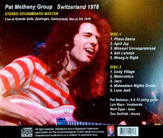 PAT METHENY GROUP / Switzerland 1978 STEREO SOUNDBOARD (2CDR)