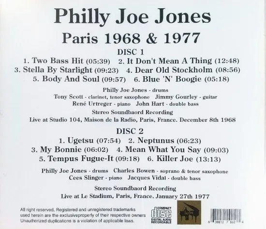 Philly Joe Jones / Paris 1968 & 1977 STEREO SOUNDBOARD (2CDR)