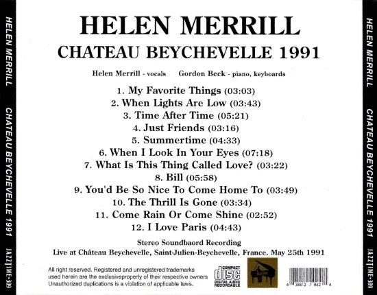 HELEN MERRILL / CHATEAU BEYCHEVELLE 1991 STEREO SOUNDBOARD (1CDR)