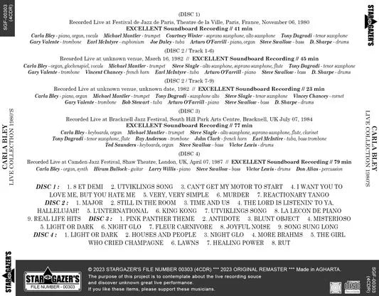 CARLA BLEY / LIVE COLLECTION 1980'S (4CDR)