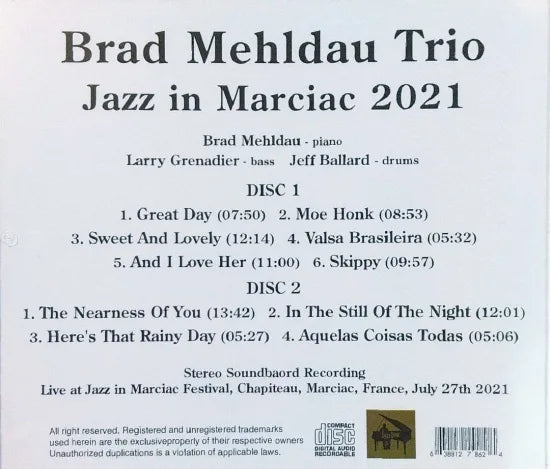 Brad Mehldau Trio / Jazz in Marciac 2021 STEREO SOUNDBOARD (2CDR)