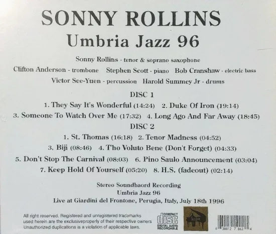 SONNY ROLLINS / Umbria Jazz 96 STEREO SOUNDBOARD (2CDR)