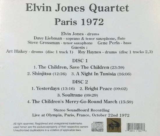 Cuarteto Elvin Jones / París 1972 CAJA DE SONIDO ESTÉREO (2 CD)