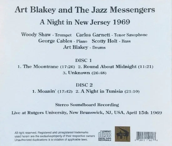 Art Blakey and The Jazz Messengers / A Night in New Jersey 1969 SOUNDBOARD (2CDR)