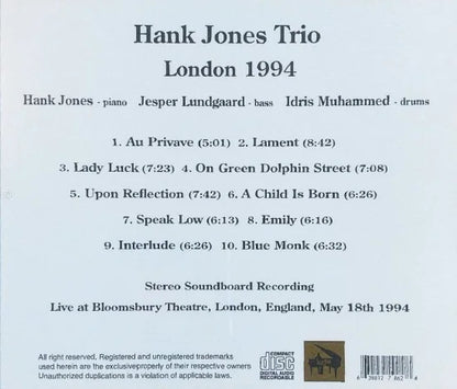 Hank Jones Trio / Londres 1994 CAJA DE SONIDO ESTÉREO (1 CD)