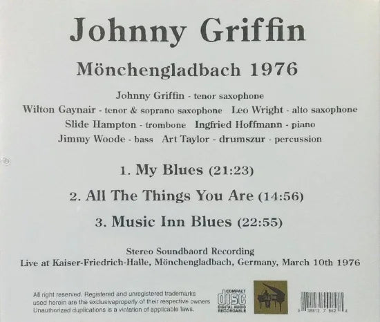 Johnny Griffin / Mönchengladbach 1976 CAJA DE SONIDO ESTÉREO (1 CDR)