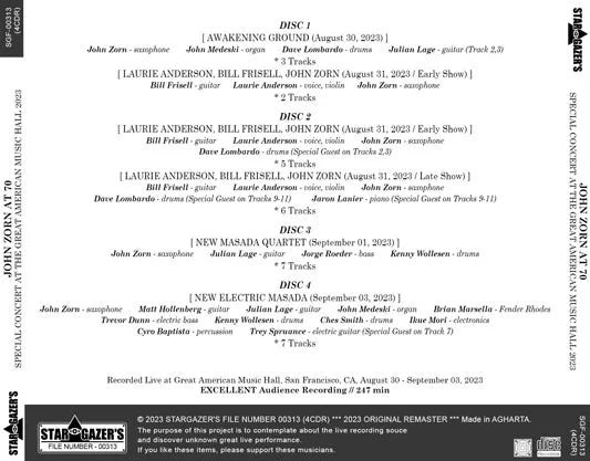 JOHN ZORN AT 70 / SPECIAL CONCERT AT THE GREAT AMERICAN MUSIC HALL 2023 (4CDR)