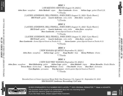 JOHN ZORN AT 70 / SPECIAL CONCERT AT THE GREAT AMERICAN MUSIC HALL 2023 (4CDR)