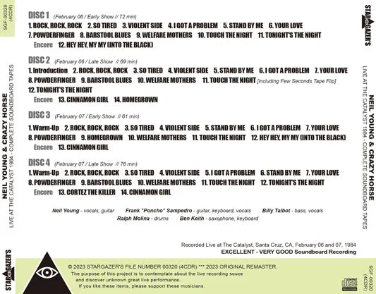 NEIL YOUNG & CRAZY HORSE / LIVE AT THE CATALYST 1984 COMPLETE SOUNDBOARD TAPES (4CDR)