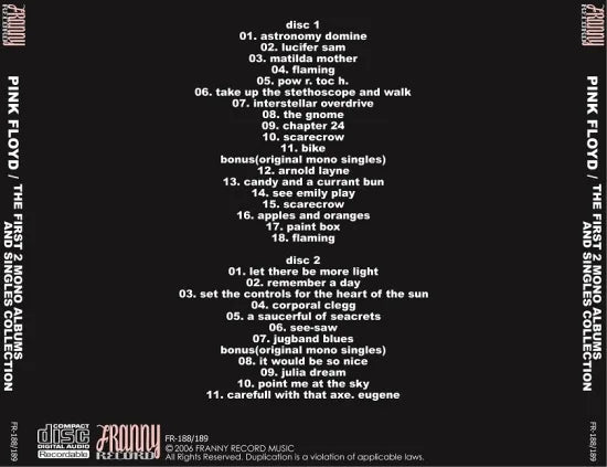 PINK FLOYD / LA PRIMERA COLECCIÓN DE 2 ÁLBUMES MONO Y SENCILLOS (2CDR)