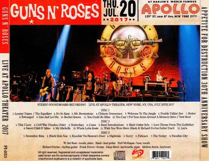 GUNS N' ROSES / APOLLO THEATER 2017 Soundboard (3CDR)