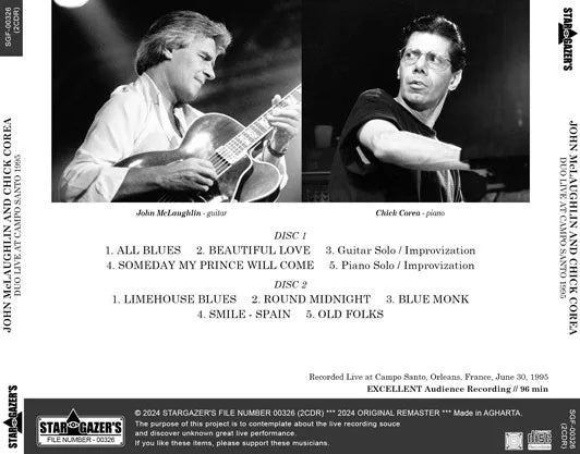 JOHN McLAUGHLIN AND CHICK COREA / DUO LIVE AT CAMPO SANTO 1995 (2CDR)