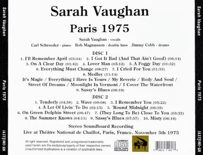 Sarah Vaughan / Paris 1975 STEREO SOUNDBOARD (2CDR)