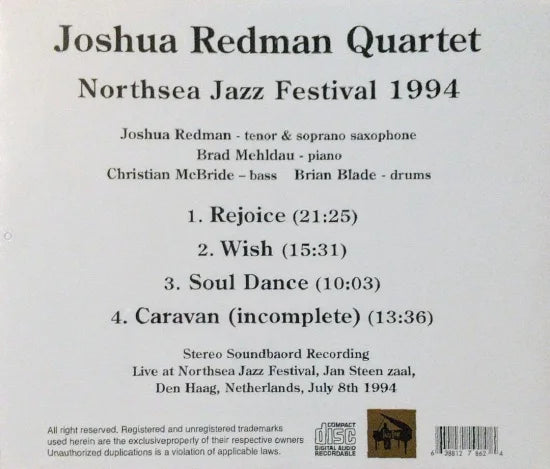 Cuarteto Joshua Redman / Festival de Jazz de Northsea 1994 SONIDO ESTÉREO (2 CD)