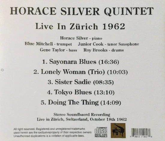 Horace Silver Quintet / En vivo en Zúrich 1962 CAJA DE SONIDO (1 CD)