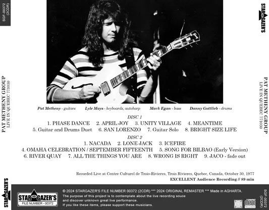 GRUPPO PAT METHENY / VIVENTE A QUEBEC 771030 (2CDR)