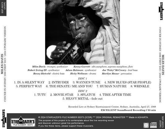 MILES DAVIS / CONCIERTO EN SÍDNEY 1988 PRIMER DÍA 2024 VERSIÓN ACTUALIZADA (2 CDR)