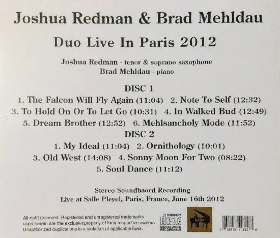 Dúo Joshua Redman y Brad Mehldau / En vivo en París 2012 SONIDO ESTÉREO (2 CD)